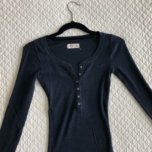 Hollister Navy Blue Ribbed Henley Top
